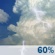This Afternoon: Showers and thunderstorms likely, mainly between 4pm and 5pm.  Partly sunny, with a high near 87. Windy, with a south southwest wind 20 to 23 mph, with gusts as high as 31 mph.  Chance of precipitation is 60%. New rainfall amounts between a tenth and quarter of an inch, except higher amounts possible in thunderstorms. 